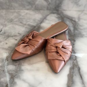 Pink satin bow slides/flats